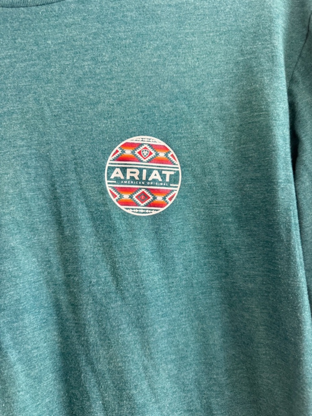 Ariat Long Sleeve Crewneck Shirt in Teal Green with Chest Logo SZ Large - Picture 4 of 4